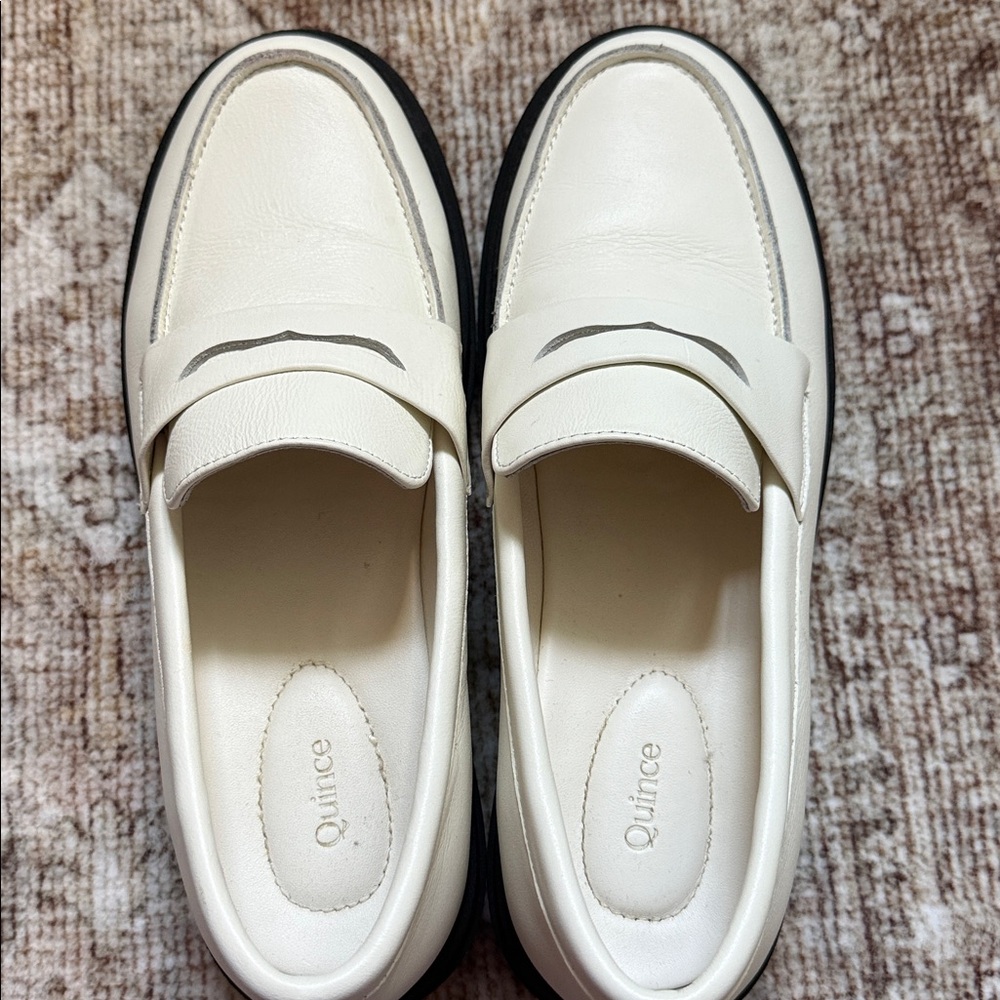 Quince Italian Leather Lug Sole Loafers Chunky Lug Sole Bone White Women US 8 - Picture 3 of 7